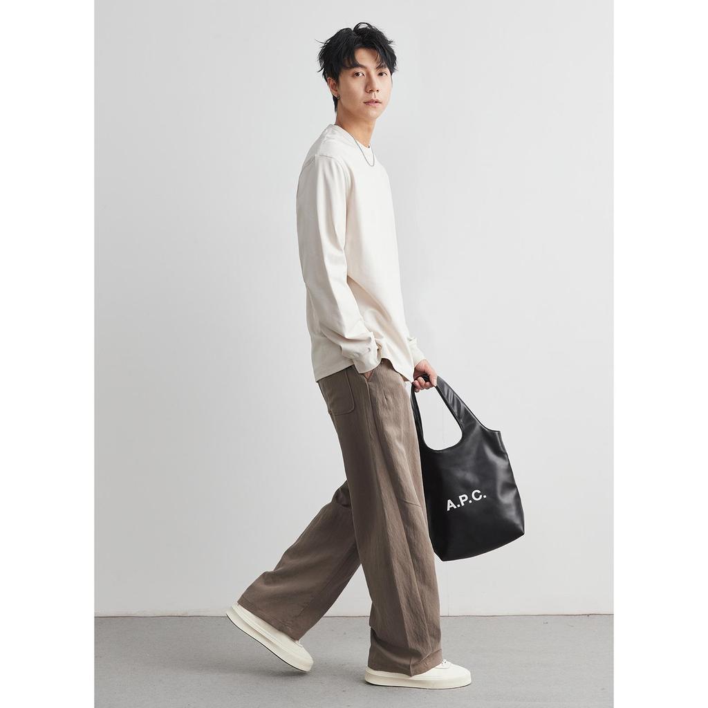 Yizhi Fashion Herren Besticktes Einfarbiges Rundhals Langarm T-Shirt - Frühling/Herbst 2025 Kollektion