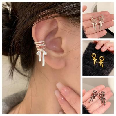 Y2K Balletcore Ribbon Ear Cuff Harajuku Bow Earrings Fashion Lacing Bow Ear Cuffs  Gift