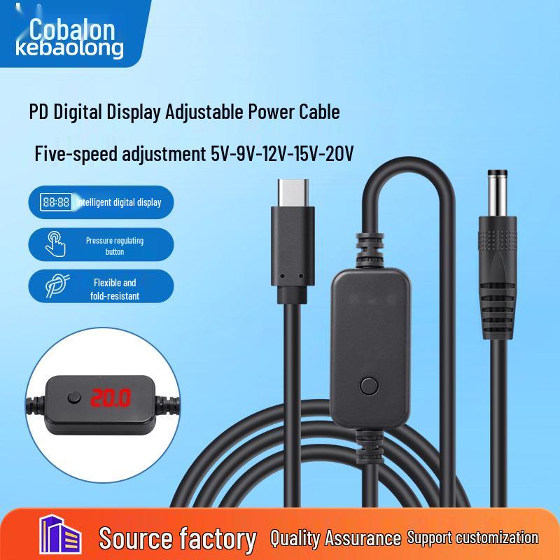 

Adjustable 5V-20V Type-C PD to DC5525 Boost Cable with Digital Display for Router/Modem Power