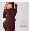 European & American Off-Shoulder Backless Jumpsuit with Double Shoulder Straps, Long Sleeves & Flared Pants