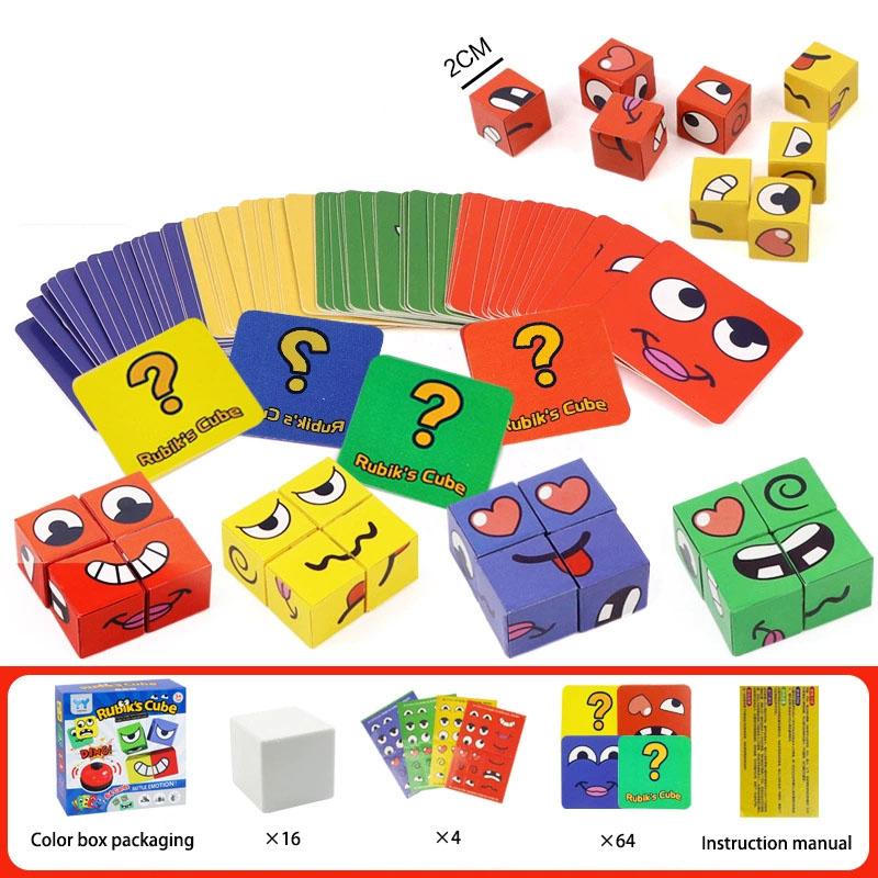 Kids Face Change Expression Puzzle Building Blocks Montessori Cube Table Game Toy Early Educational Toys for Children Gifts