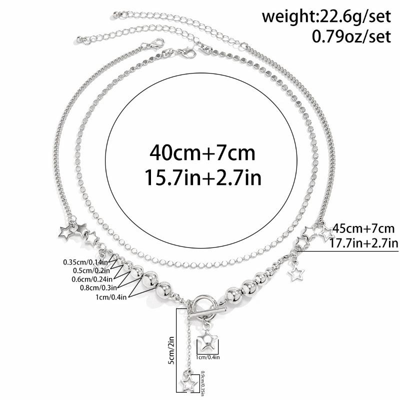 1PC Hip Hop Spice Girl Pendentif Étoile Vent Collier Ensemble, Collier Chaîne Métal Perle Ronde Mode
