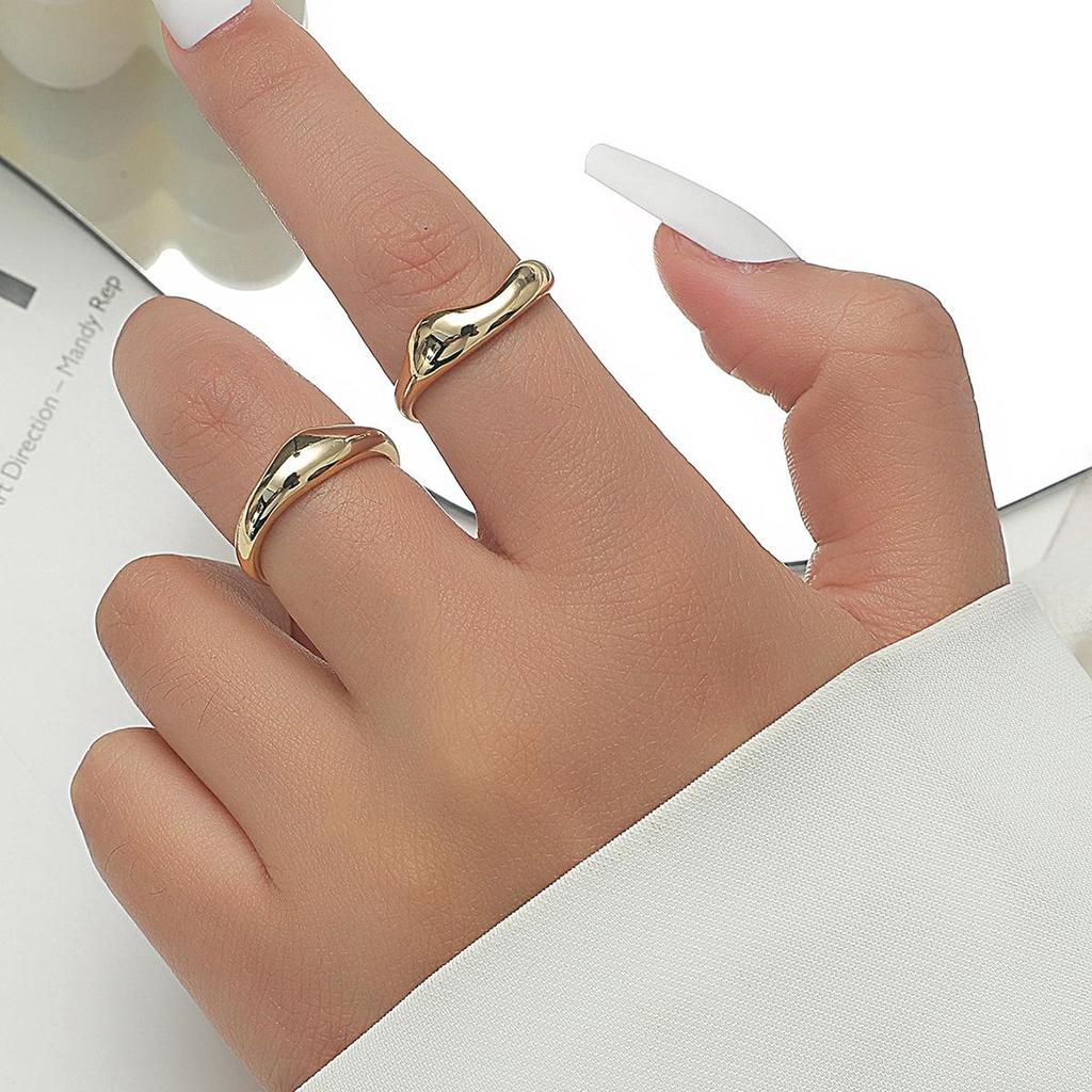 High-End Women's Fashion Irregular Pleated Texture Open Finger Ring Set