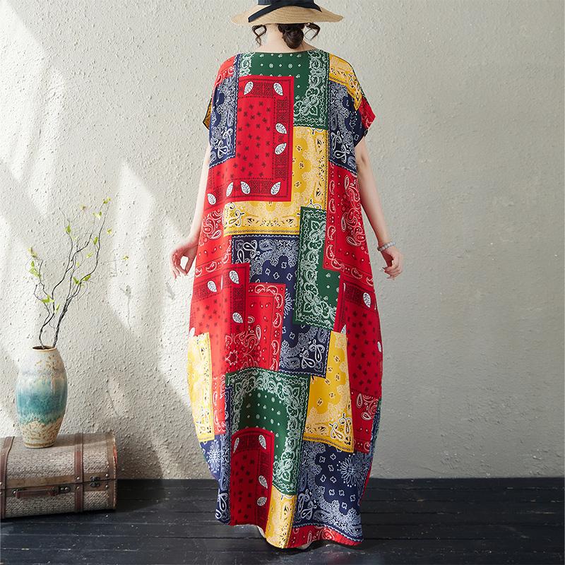 DIMANAF Nuovo 2026 Donna Taglie Forti Signora Abito Lungo Lento Oversize Estate Spiaggia Maxi Stampa Floreale Moda Vestito da Sole Abbigliamento