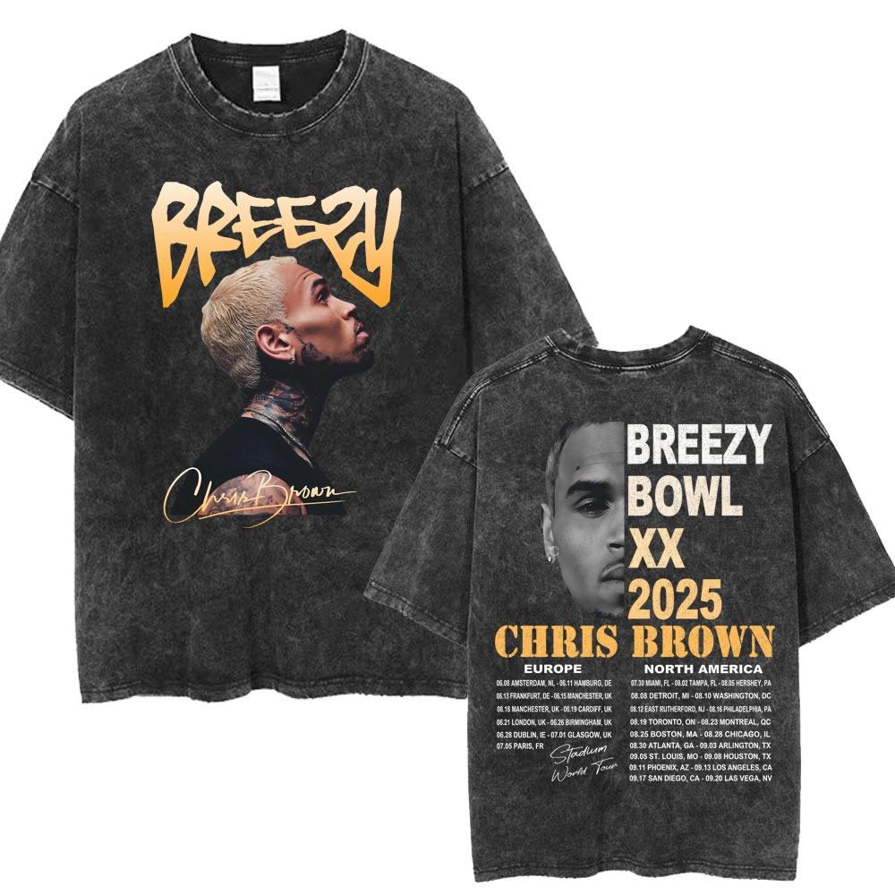 

Chris Brown Breezy Bowl XX Concert Tour Washed T Shirts Vintage Hip Hop Gothic T Shirt Men s Oversized Cotton T-shirt 3XL