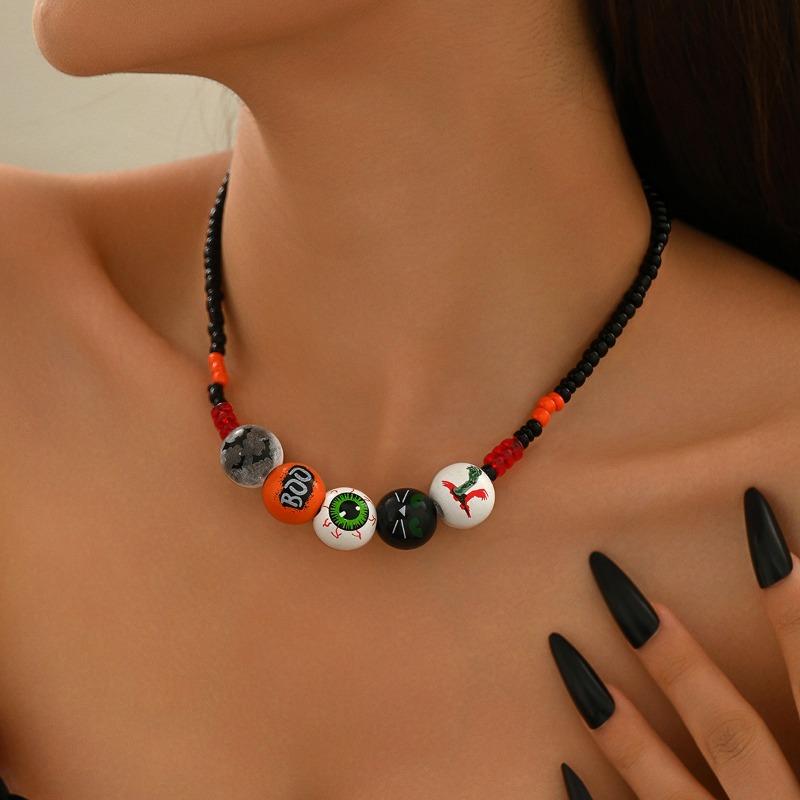 Halloween Necklace Bracelet Exaggerated Niche Dark Wind Trend Bat Pumpkin Eye Beaded Bracelet