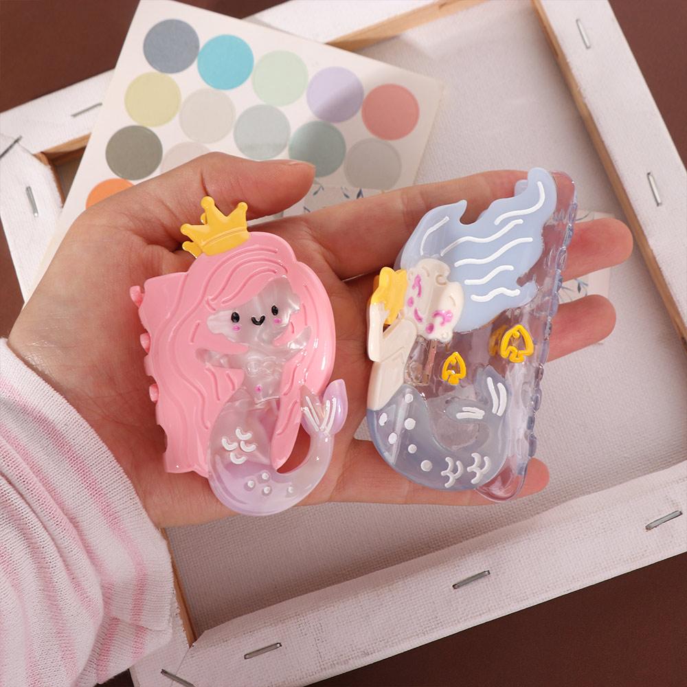 Geometry Creative Hair Claw Ponytail Clip Acetic Acid Shark Clip Cartoon Mermaid Hair Claw  Girls