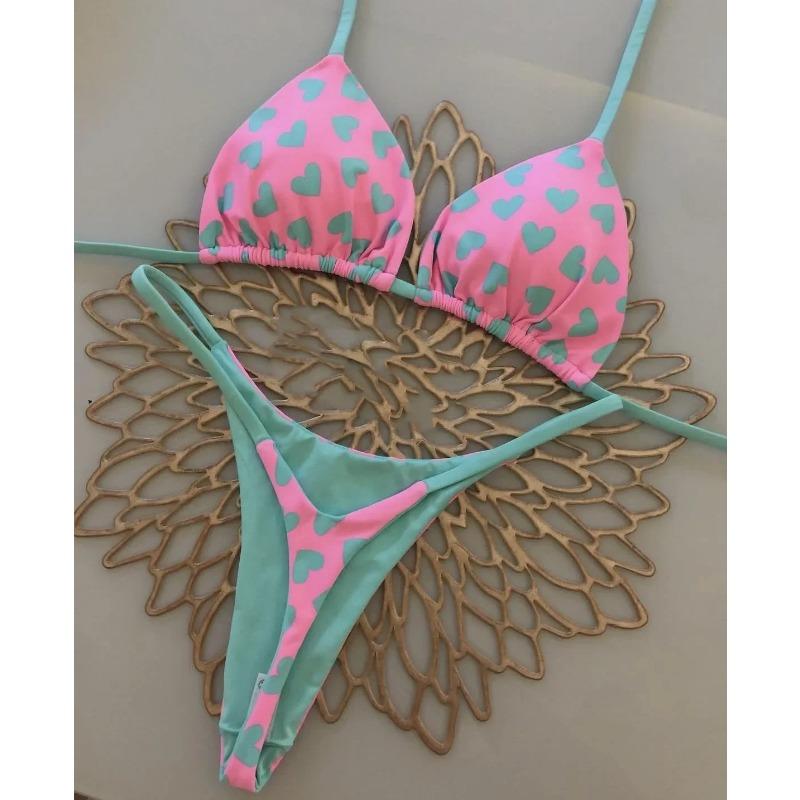 Druck Sexy Bikini Sets Neckholder Schnür-Tops Strings Strandstil Badeanzug Y2k Badeanzüge Damen Strandbekleidung