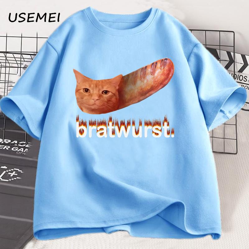 Bratwurst Funny Cat Meme Tshirt Women Unisex Unhinged Tshirt Funny Graphic Printed T Shirts Casual Short Sleeve Designer Clothes