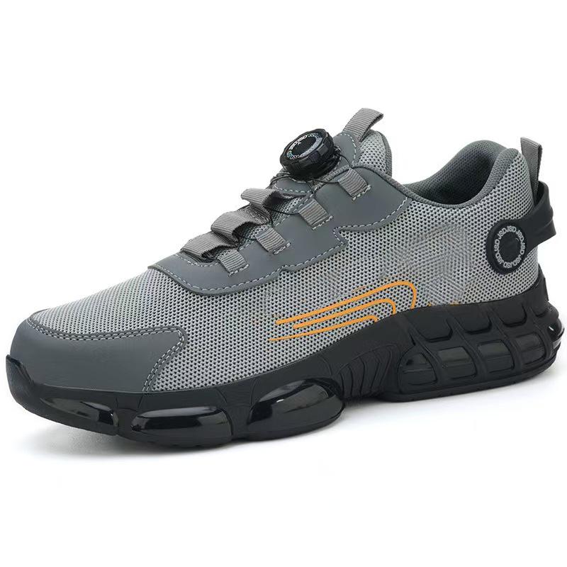 Fashion Rotating Button Safety Shoes Steel Toe Sneakers Indestructible Black Work Shoes for Men Lightweight Non-slip Protective Sneakers