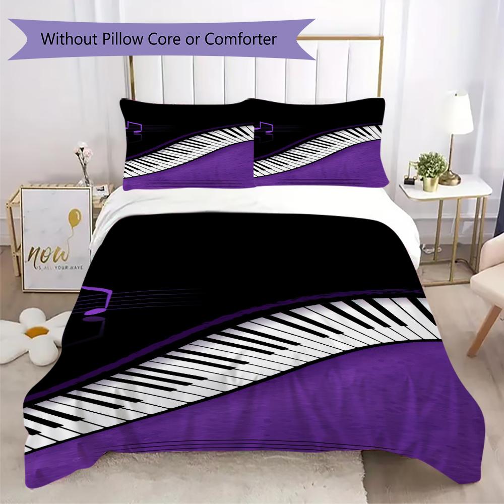 1PC Piano keys music Theme Bedding Quilt Set Quilt Cover Pillowcase Home Decoration Birthday Gift (1 * duvet cover + 2 * pillowcase, without core)A8