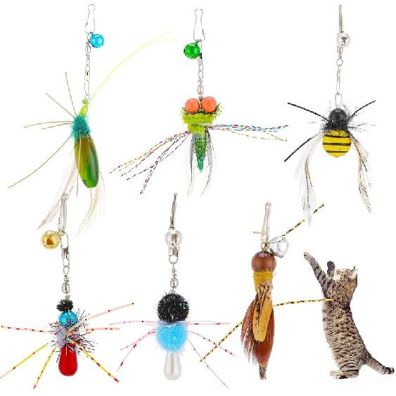Cat ect Feather Toys Replacement Cat Toy Wand Refills, 6 Pieces Natural ect Cat Toy Feathers Refill, Interactive Cat Teaser Wand Attachments, with