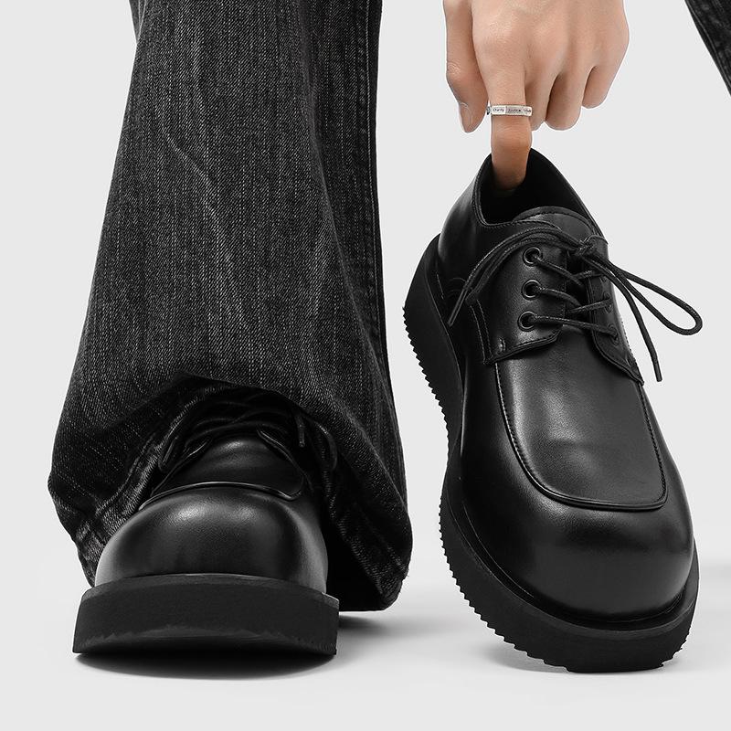 Large size retro derby shoes big head British platform heightening casual leather shoes