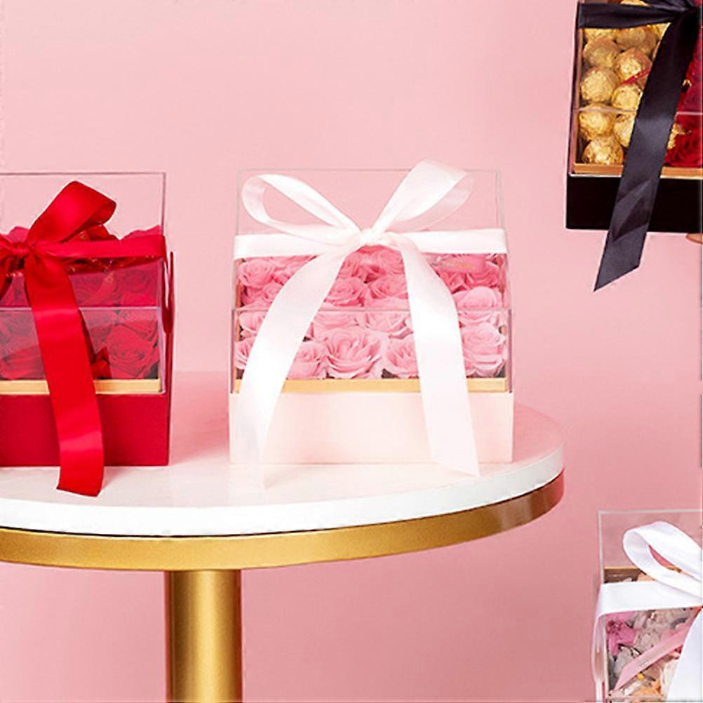 Floral Box Flower Square Shape Flower Box for Homes Pink Acrylic Paper Fabric Flower Preservation 1Pcs