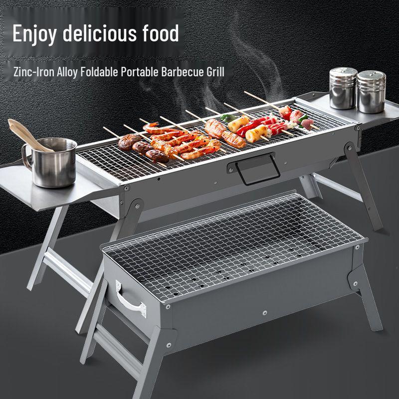 Tragbares faltbares Grillset: Verdickter Holzkohlerost für Picknicks im Freien