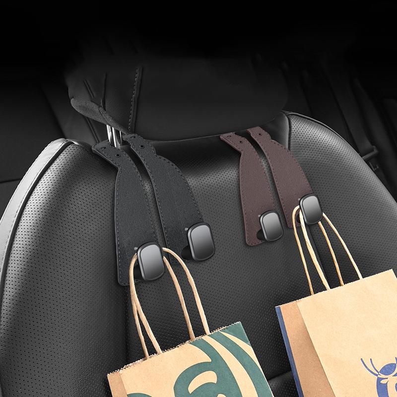 1 Piece 10Kg Large Load-Bearing Alloy Hook Hanger Tool Universal Car Headrest Hook Premium Suede Rear Seat Hanging Dual Hook