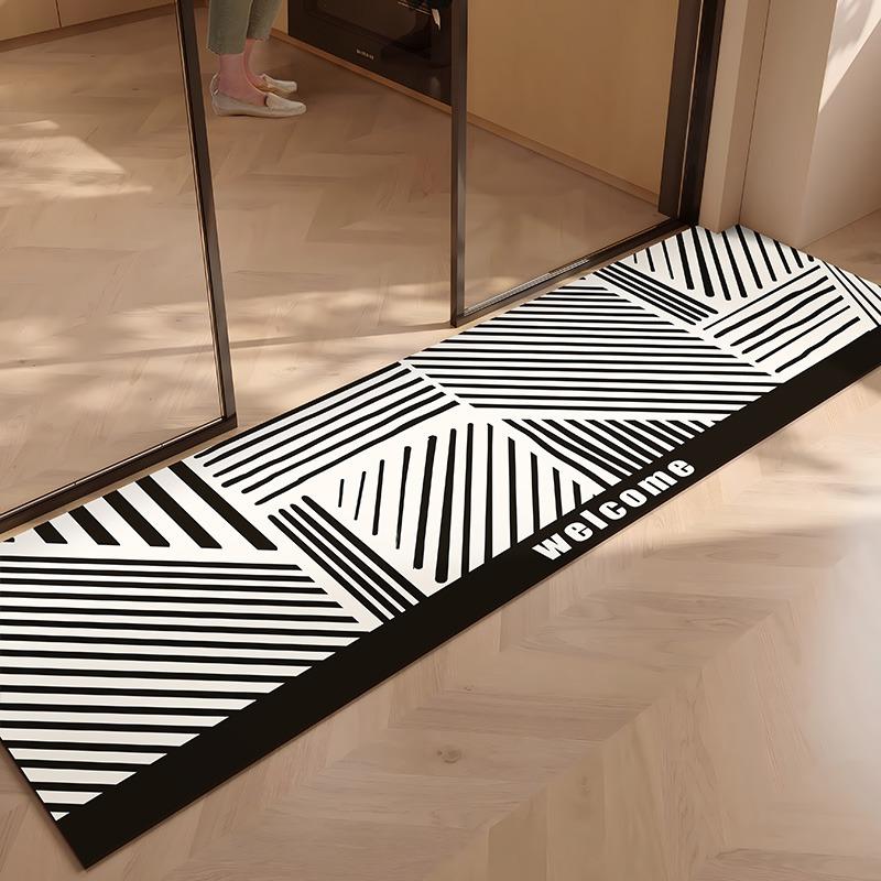 PVC Kitchen Floor Mat Waterproof Leather Foot Mats Non-slip Oil Proof Carpet Long Rug Black Flower Stripe Home Decoration Rugs