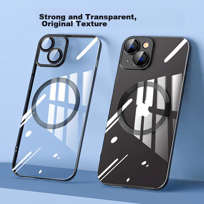 HotFire IPhone 15 Case, IPhone 15 Protective Cover, Electroplated Magnetic Anti-Drop Upgraded Lens Full Protection Transparent Case - Midnight Black