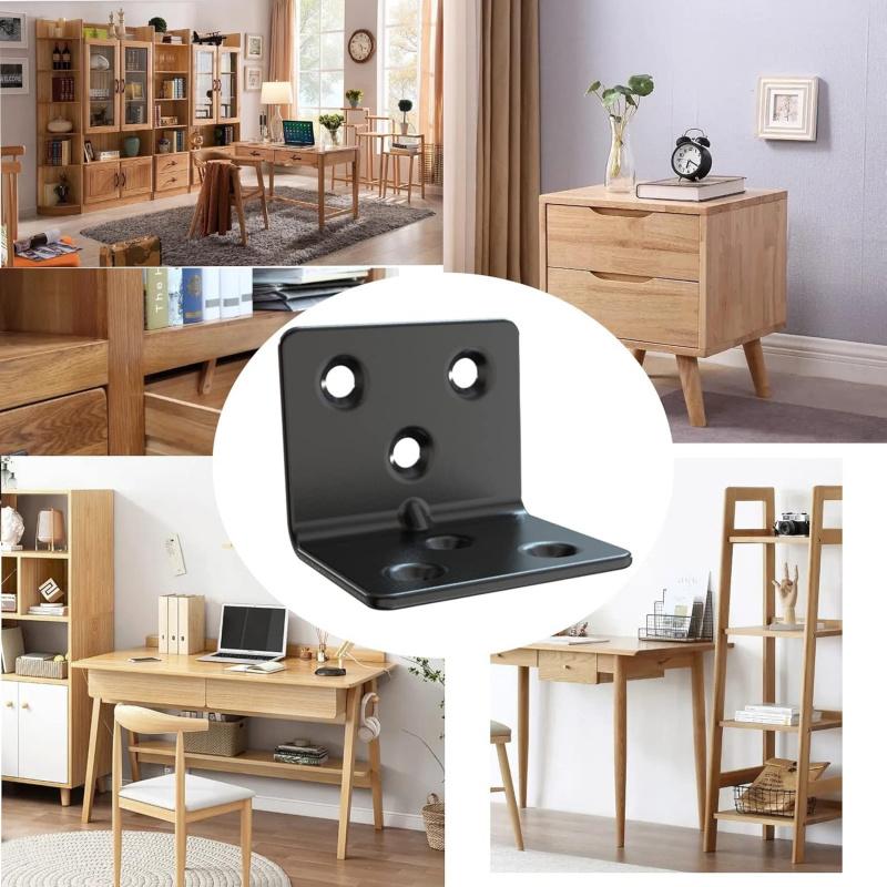 16-Pack Black Stainless Steel Corner Brace 1.5" L Shaped Heavy Duty Right Angle Bracket For Wood Shelves With Screws
