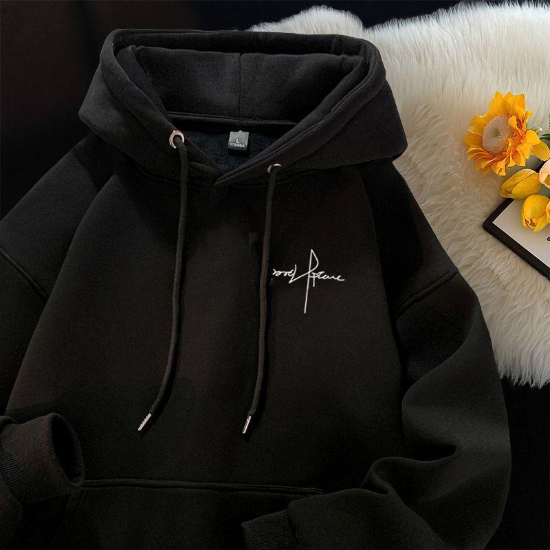 Men's Gray Hooded Sweatshirt: Thick, Velvet-Lined, Trendy American Style for Autumn/Winter