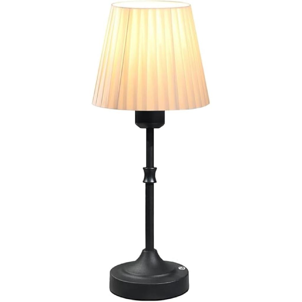 Cordless LED Metal Table Lamp, Portable Fabric Shade Desk Lamp, 3-Level Brightness, Touch Sensor Control, Rechargeable Bedside/Nursery/Dining Room
