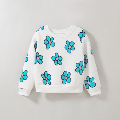 2-7 Years Kids Girl Round Neck Sweatshirt Cute Flower Print Long Sleeve Top Shirts