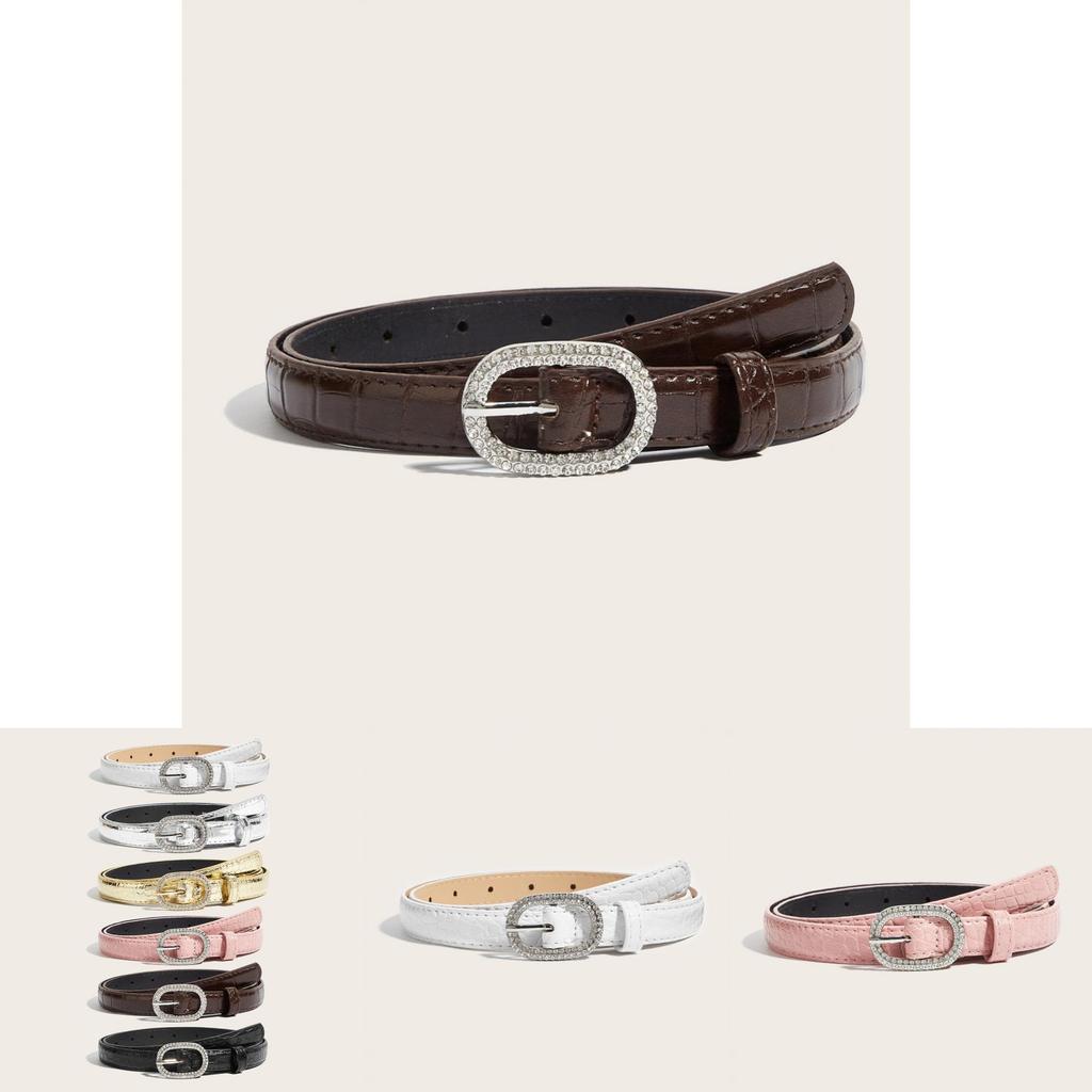 Womens Fashion Leather Belt With Gold Silver Buckle For Casual Jeans Wear