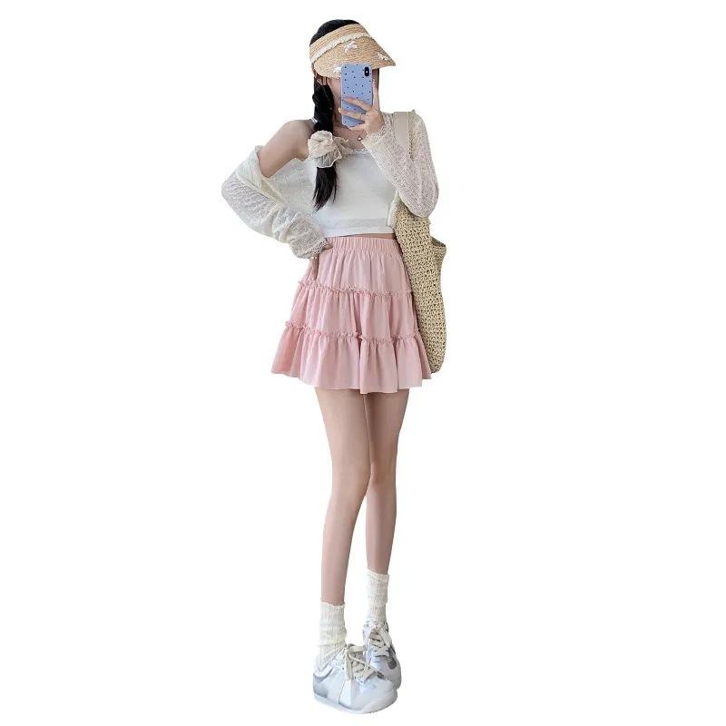 Cake puffy skirt summer new small high waist thin skirt sweet anti-light