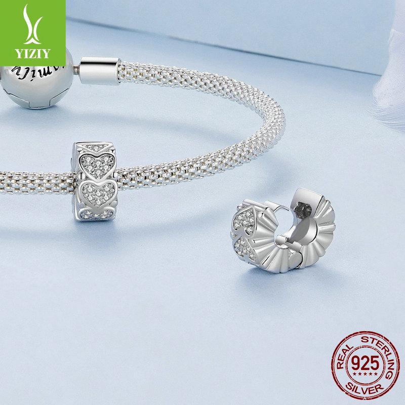 Simple Classic Heart-Shaped Silicone Positioning Bracelet Clip Buckle, Shining Love S925 Sterling Silver Bead Spacer Accessories