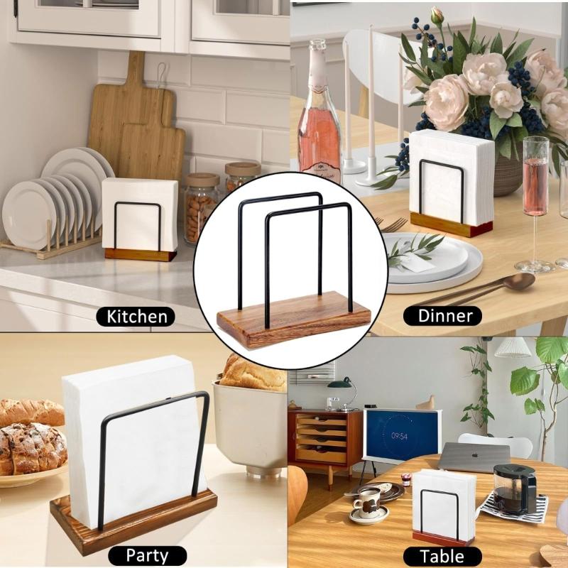 Durable Wooden Iron Tissue Rack Functional Tissue Storage Holder Elegant Tissue Case Desktop Ornament for Coffee Shop