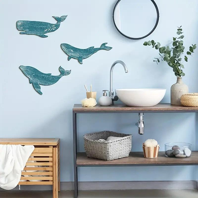 3 Piece Ocean Hanging Decor For Living Room Bedroom Bathroom Blue Whale Beach Wall Decor Wooden Nautical Decor