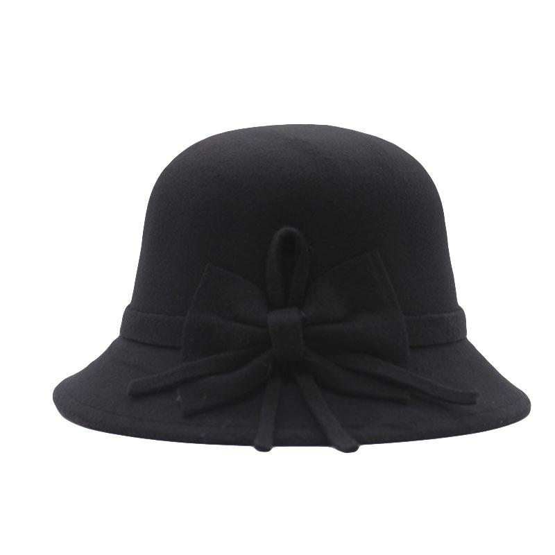 Basin hat women's autumn and winter casual hat big bow fashionable bucket hat women's dome British woolen top hat