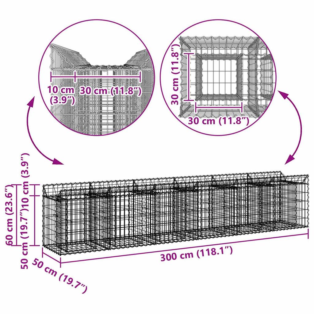 Gabion Raised Bed Set 2 Pcs Silver