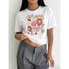 Sweet Strawberry Bow Graphic T-Shirt Women’s Crew Neck Short Sleeve Girly Sweet Floral Print Top for Summer Daily Wear