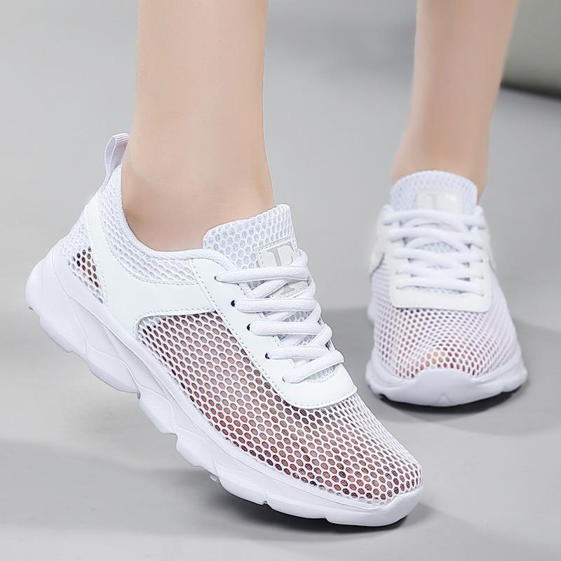 New women's shoes sports shoes summer hollow breathable single mesh shoes running shoes lightweight soft sole hollow casual shoes