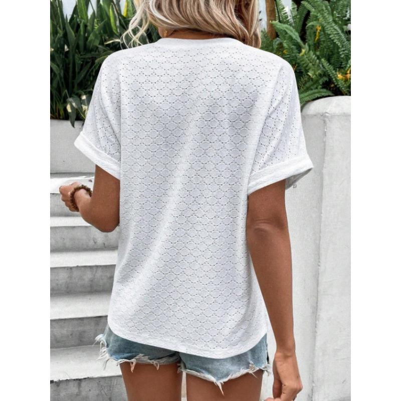 YYFS Women's Fashion Casual Summer Spring Solid Color Print Short Sleeve V-Neck Blouses & Shirts