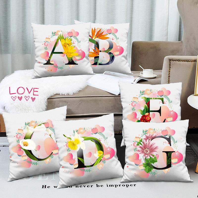 Nordischer Ins-Stil Weißer Valentinstag 26 Englische Buchstaben Digitaldruck Sofakissen Pfirsichhaut Kissenbezug