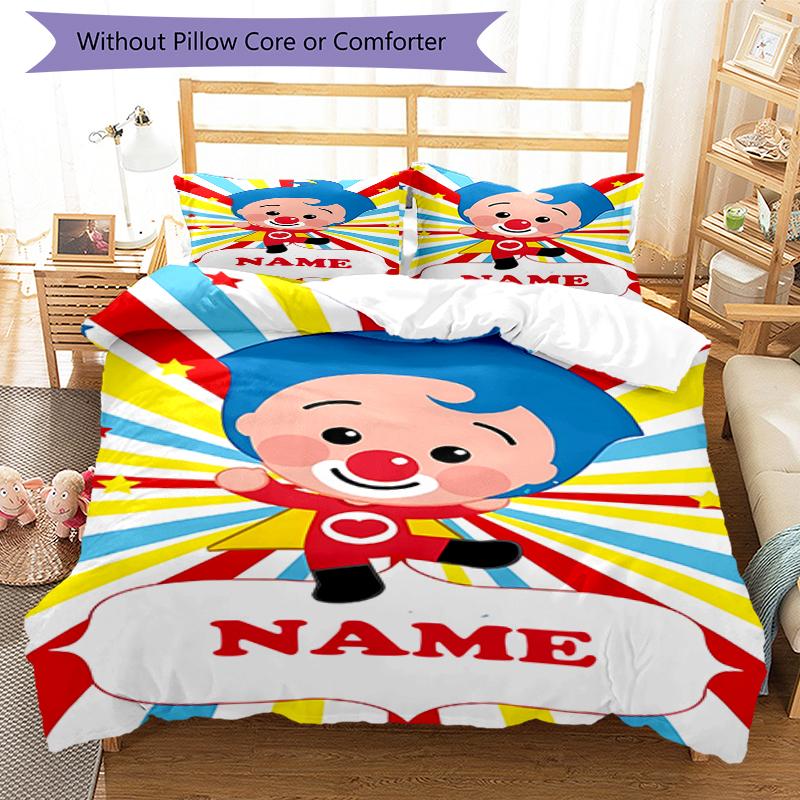 Set de lenjerie de pat Plim Plim cu Nume Personalizat 3 buc. Închidere cu fermoar pentru husa pilotei Include 1 husă de pilotă și 2 fețe de pernă, Moale și Confortabil pentru Toate Anotimpurile.