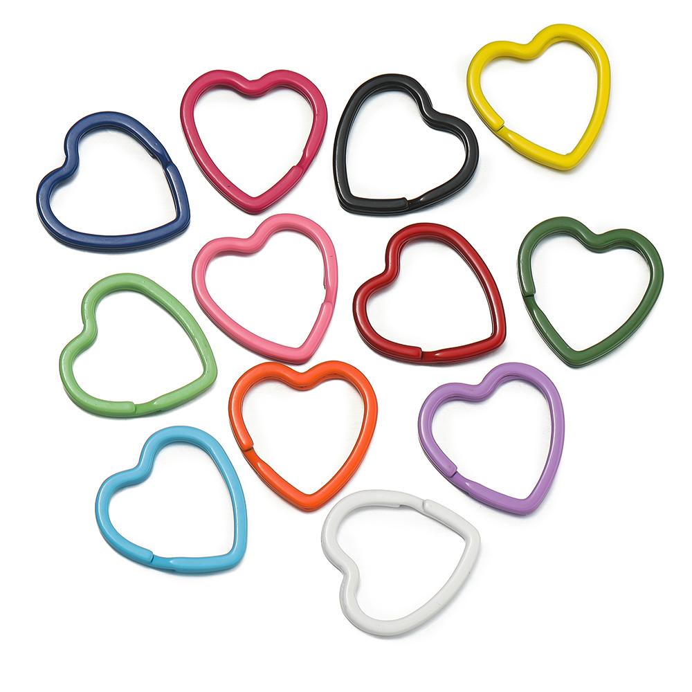 5pcs Cute Colorful Heart Spray Paint Keyring Keychain Split Ring Metal Car Key Ring for DIY Handmade Jewelry Making Accessories