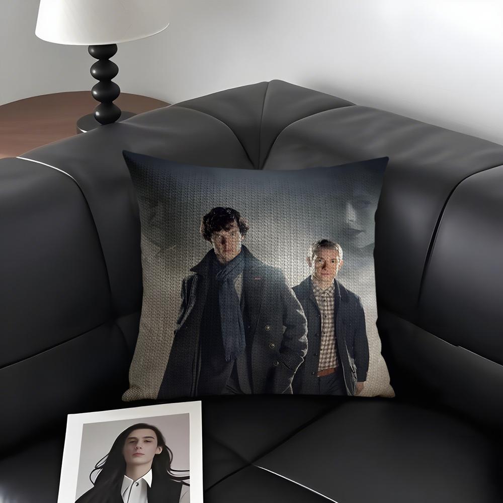 S-Sherlock Movie Cushion Cover Natural Linen Organic Fabric Double-Sided Printing Sofa Home Decor Gift Pillow Case