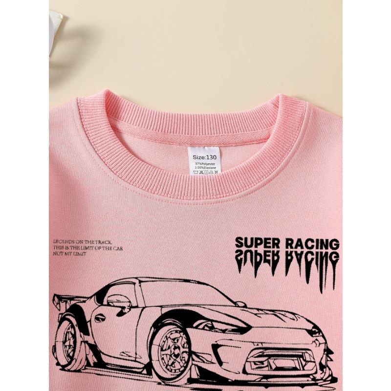 European Sizes Sports Car Design Girls' Crew Neck Sweatshirt, Western Top, Long-Sleeved, Casual Colors for Young Girls.