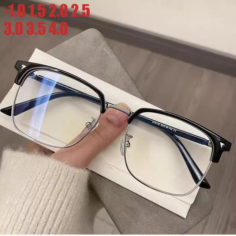 Men's Photochromic Colored Glasses Half Frame Anti Blue Light Glasses Man Eye Protection Myopia Glasses -1.0 1.5 2.0 2.5 3.5 4.0