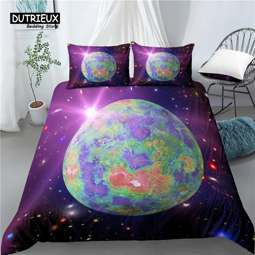 Home Living Luxury 3D Planet Print 2/3Pcs Comfortable Duvet Cover PillowCase Bedding Sets EU/US/AU Size