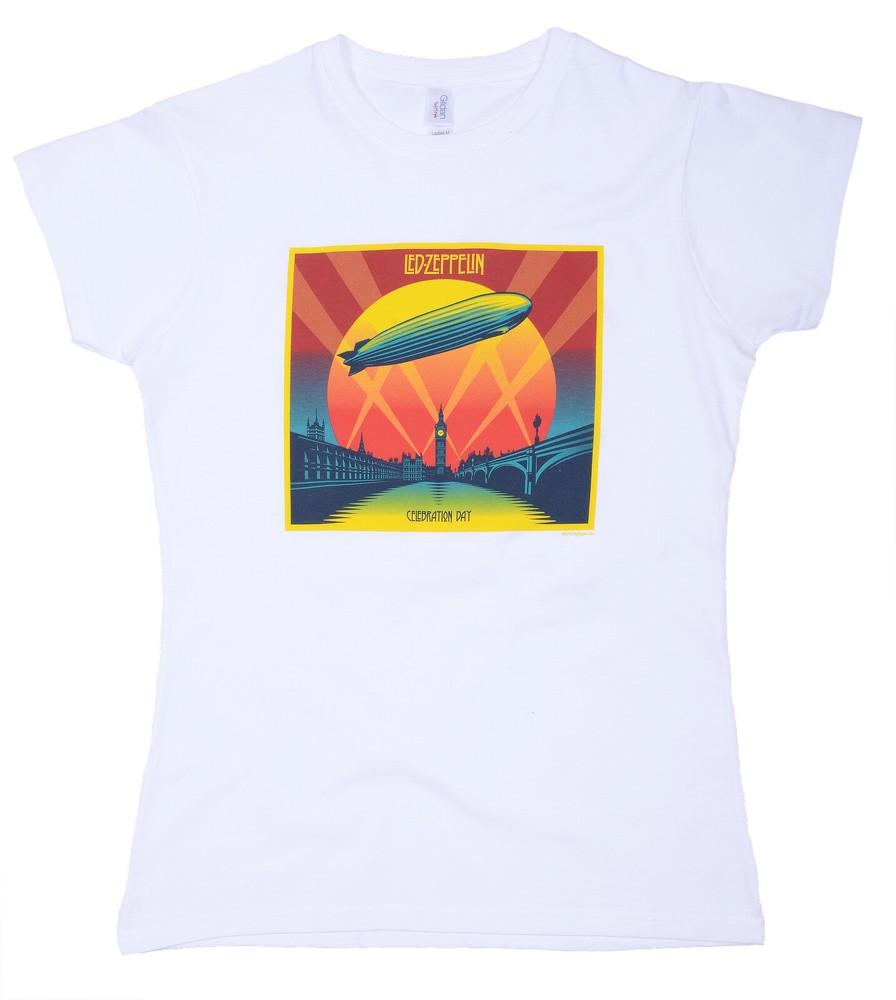 Led Zeppelin T shirt Celebration Day Official Ladies Skinny White S / M / L Unisex T-Shirt L