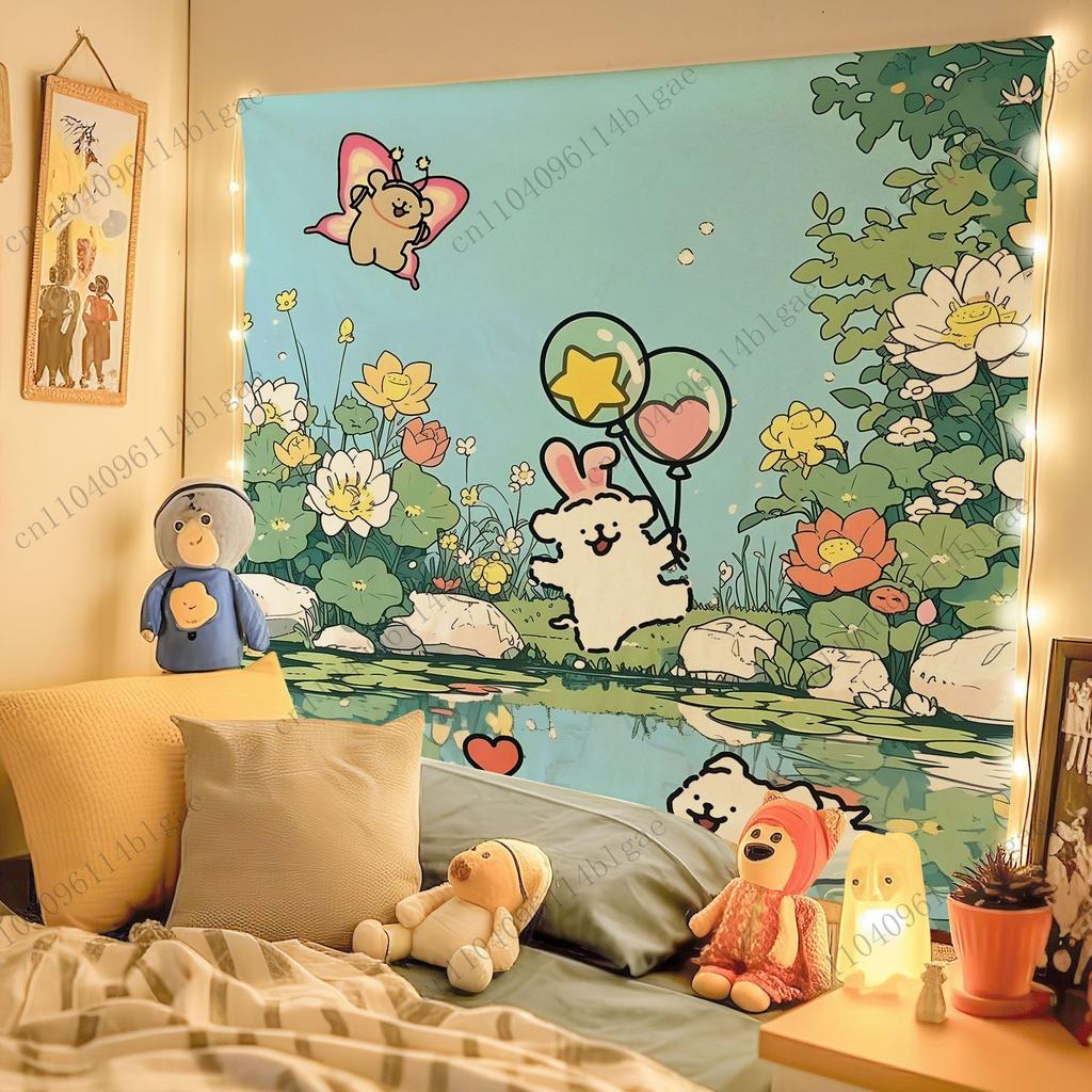 Cute Cartoon Dogs Wall Tapestry - Kawaii Room Decor, Aesthetic Wall Art for Dorm and Home Decoration Bedroom Decoration