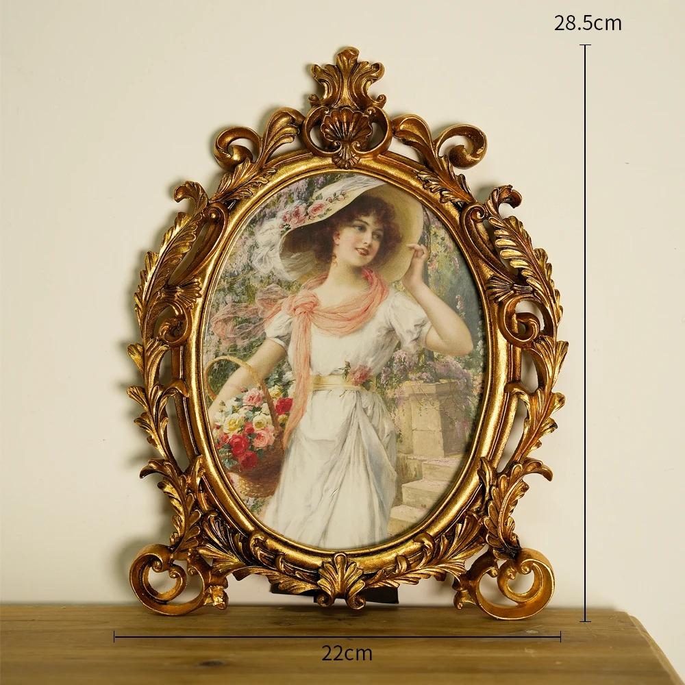 Gold Vintage Picture Frame European Antique Style Home Office Decor Desk Photo Frame for Wall Mounting Tabletop Wedding Display