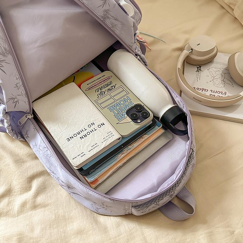 Bamboo Printed Backpack Junior High School Student Schoolbag Lightweight Large Capacity Backpack
