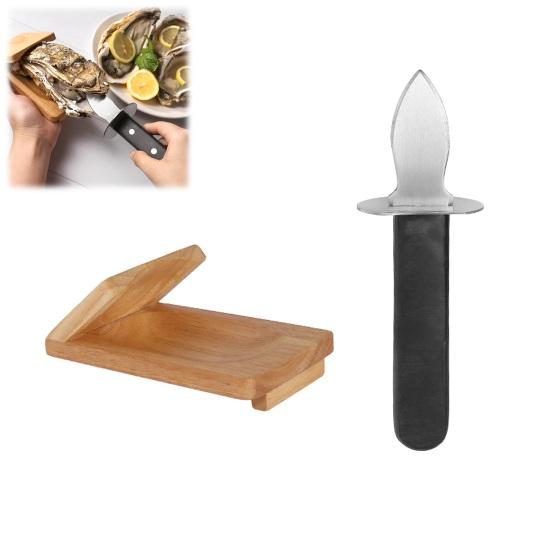 Essential Kitchen Seafood Utensil Oyster Shucker Cutter with Clamp, Stainless Steel Blade And Ergonomic Durable Shucking Kit Wood Base Design,