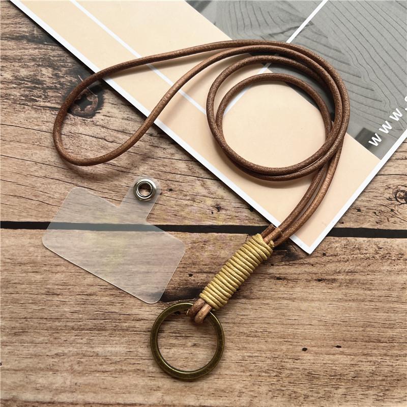 Lanyard Retro Keychain on the Phone Chain Cowhide Neck Key Lanyard Rope for Mobile Phone Accessories Genuine Leather Strap