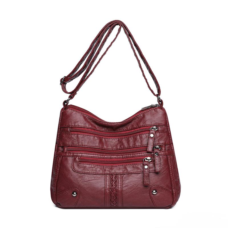 Multi-Pocket-Muttertasche mittleren Alters Große Kapazität Mehrschichtige Umhängetasche aus weichem Leder für Damen